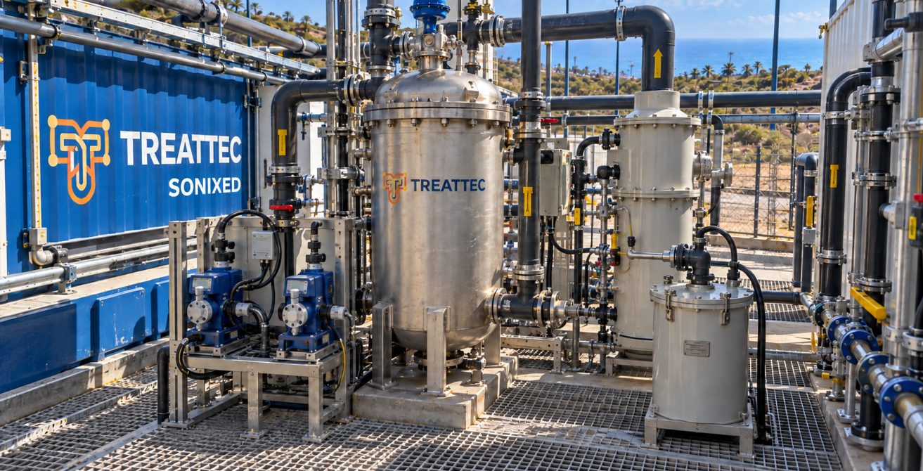Vasos de pressão e bombas dosadoras do sistema Treattec SONIXED
